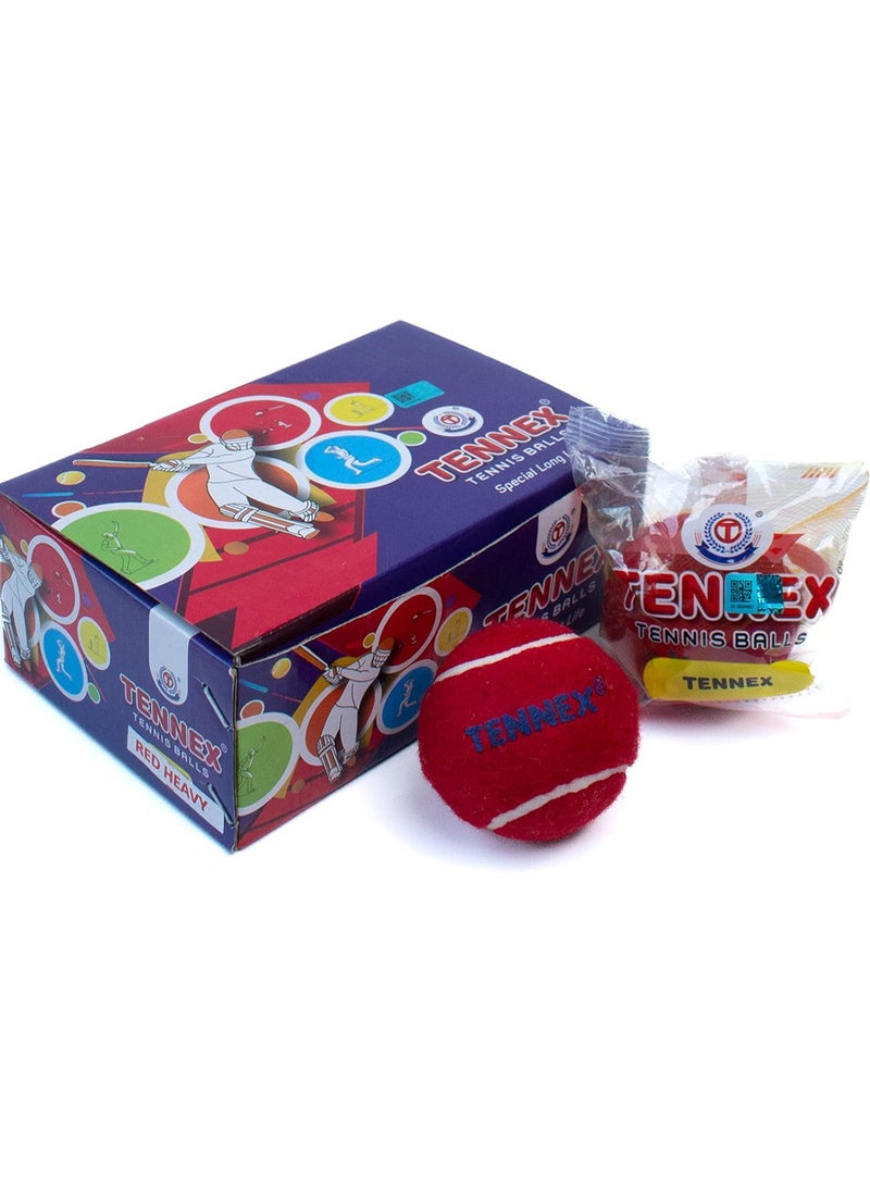 Tennex 6-Piece Heavy TENNEX Cricket Tennis Ball Cricket Ball Set Red Colour  - Image 1