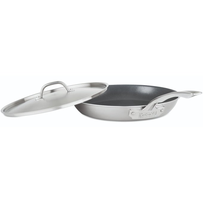 5PLY NON STICK FRYING PAN 12 INCH STAINLESS STEEL KITCHEN COOKWARE WITH LID SILVER