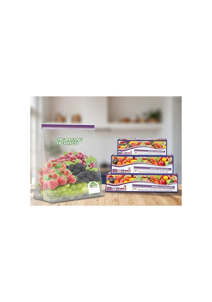 shalimar حقيبة شاليمار القابلة لإعادة الاستخدام بسحاب – حزمة مكونة من 3 صناديق (صغيرة + متوسطة + كبيرة) – 45 حقيبة – أكياس تخزين للخضروات/التجميد/استخدامات متعددة – لون طبيعي - Image 3