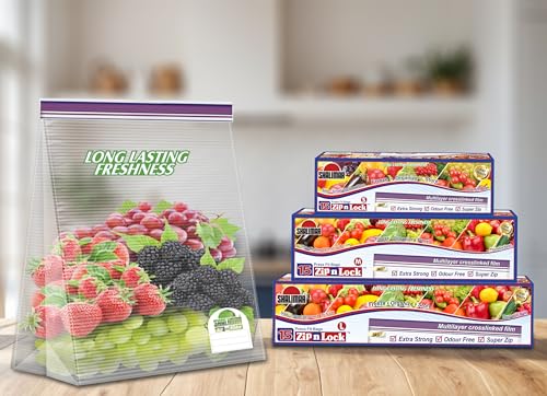 Shalimar Zip 'N' Lock Bag Press Fit (Reusable) (3 Boxes) Combo Pack size (Small + Medium + Large) Vegetable Bag/Freeze Bag/MultiPurpose Storage Bag (Pack of total 45 Bags) Color Natural - Image 3