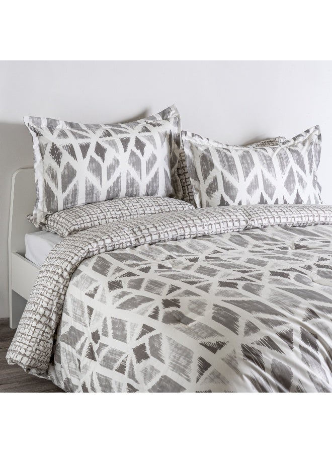 Cottage طقم لحاف سوبر كينج 6 قطع بطباعة شيفرون من الألياف الدقيقة، رمادي 250*260 سم - Image 1
