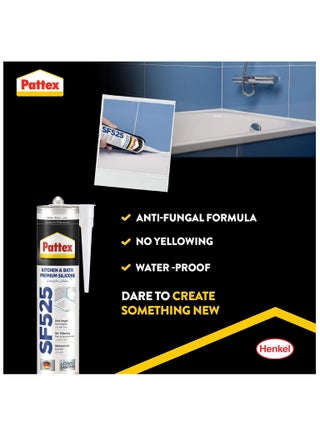 مانع تسرب السيليكون Pattex Sf525 ومسدس - مانع تسرب سيليكون ممتاز للمطبخ والحمام وسلسلة شديدة التحمل ومقاومة للعفن، مثالية للاستحمام والمراحيض والبلاط، خرطوشة مانع تسرب سهلة للحمام 1 × 280 مل - view 4