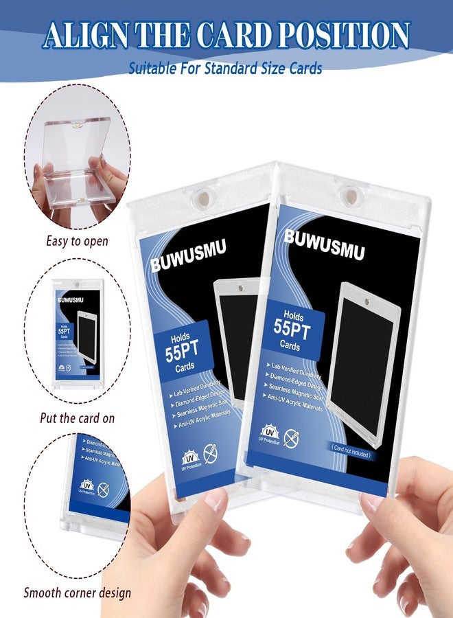 BUWUSMU 50 Pcs 55 Pt Acrylic Magnetic Card Holders(2.5 x 3.54 Inch), One Touch Card Holder Clear Card Protectors Hard Plastic Magnetic Card Case for Sports Baseball Trading Card Storing Displaying - Image 3