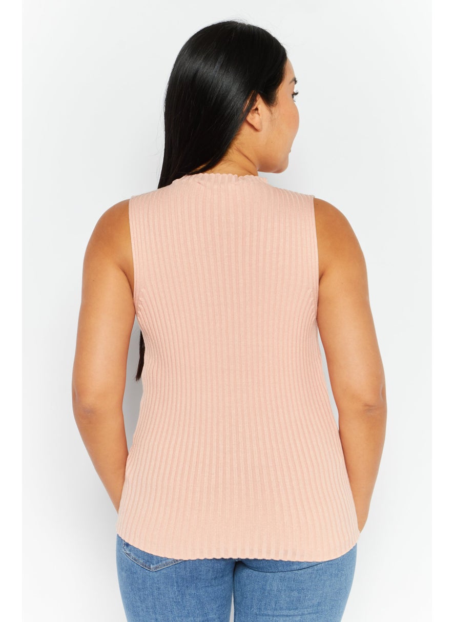 Women Mock Neck Sleeveless Ribbed Top, Pink - pzsku/Z3E26A0EE10D3AA93CEF0Z/45/_/1724351240/446badda-909d-48b6-8640-e36808c54569