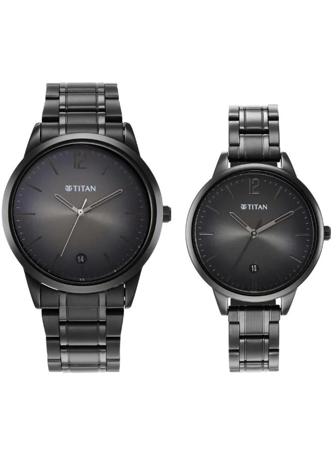 تيتان Pair Analog Display Watch With Black Stainless Steel Strap - 18062617NM01