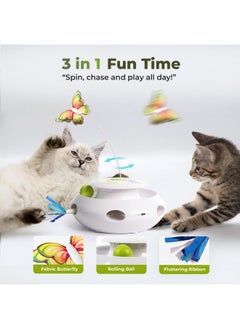 all for paws ALL FOR PAWS 3 in 1 Interactive Cat Butterfly Flutter Toy with Rolling Balls and Popping Feather Toy Automatic Spinner - Mental Stimulation for Indoor Cats - USB Rechargeable  - Image 2