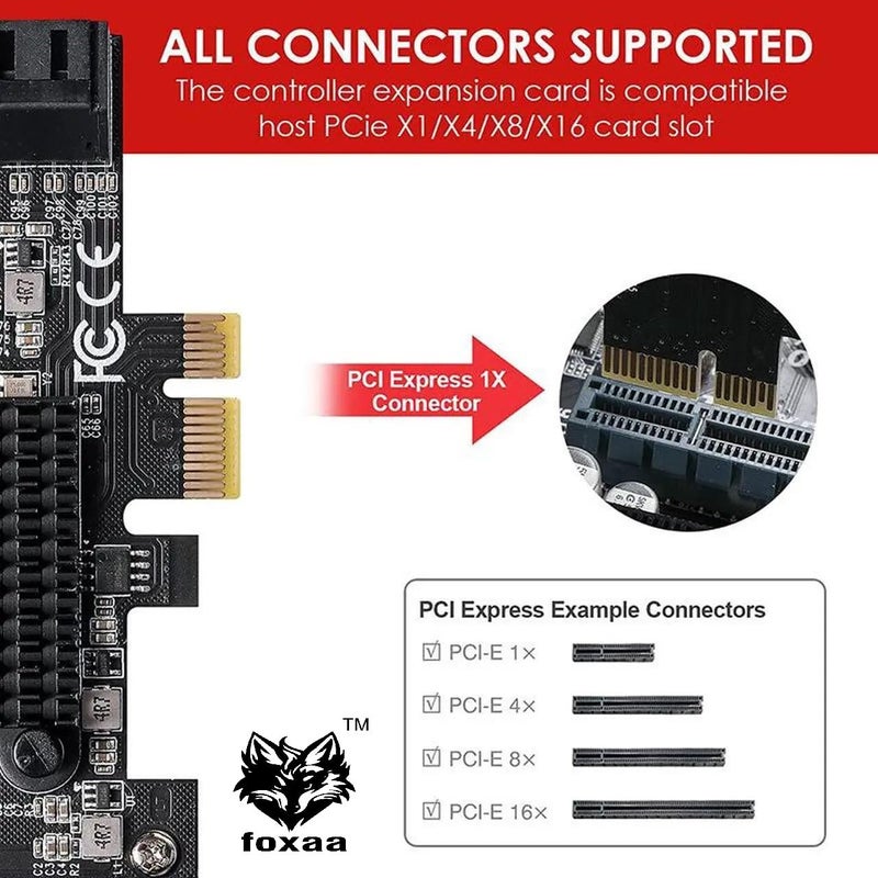 foxaa SaiRetail.Com PCIe SATA Controller Expansion Card - 8 Ports with 8 SATA Cables, Power Splitter Cable and Low Profile Bracket - PCI-E X1 3.0 Gen3 (6Gbps) Controller Card (ASM1064+JMB575) - Image 2