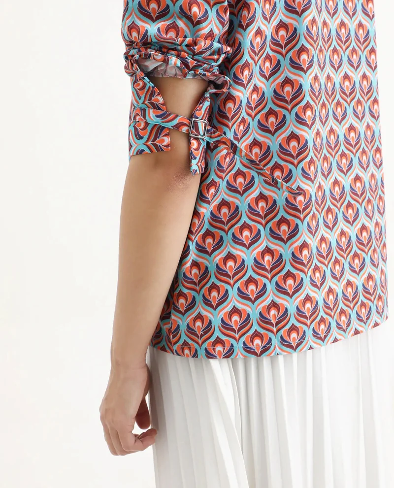 Rareism Women's High Neck Shirt With Buckle Detail