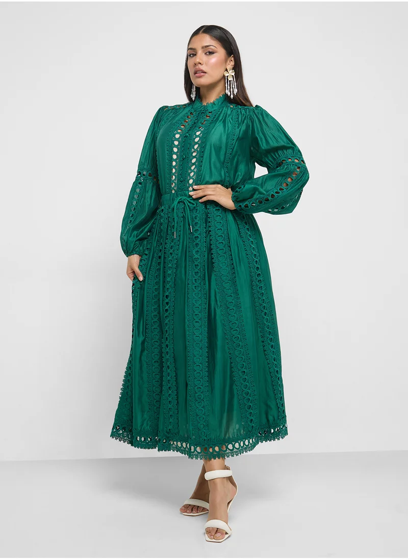 Khizana Top & Skirt Set With Lace Trim