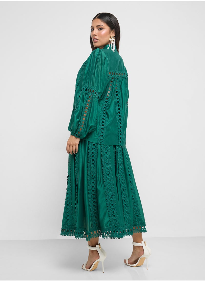 Khizana Top & Skirt Set With Lace Trim  - Image 2