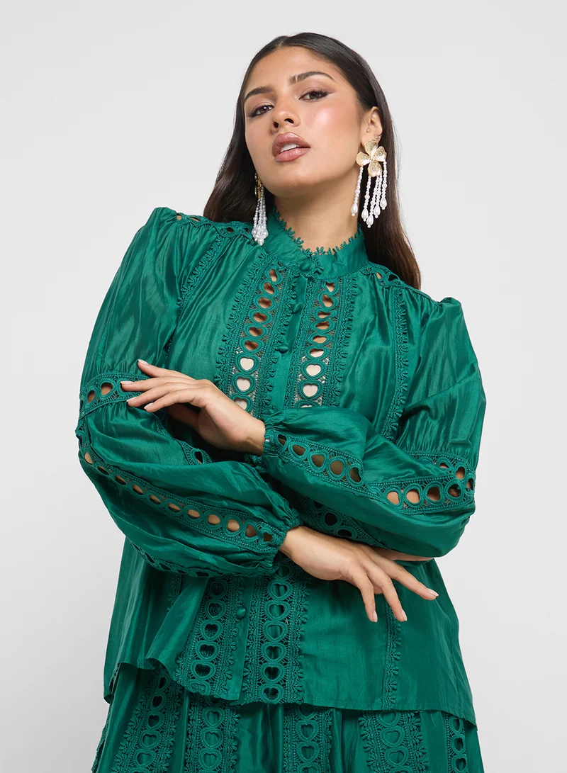 Khizana Top & Skirt Set With Lace Trim