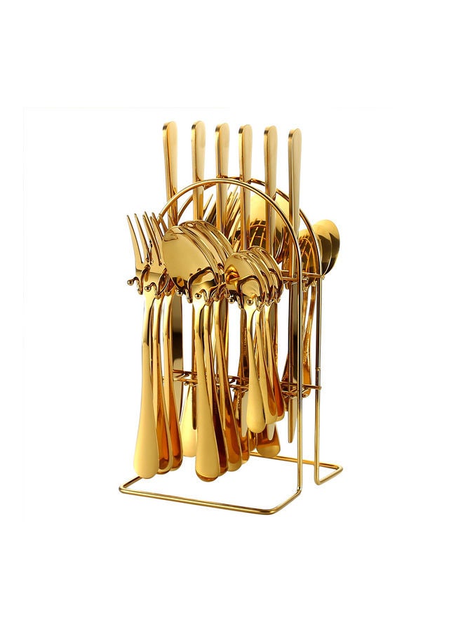 24-Piece Stainless Steel Cutlery Set with Storage Holder Gold - Image 2