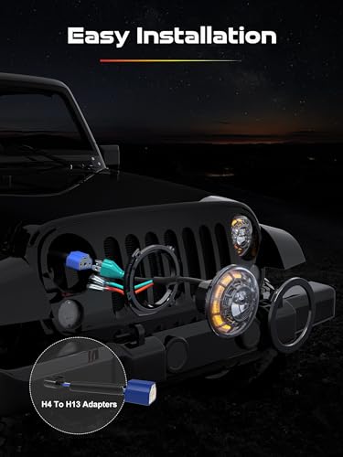 AUDEXEN 7 Inch LED Headlights for Jeep Wrangler JK JKU LJ CJ TJ 1997–2018, Round Headlamps with DRL & Turn Signal, Halo Ring, High/Low Beam, DOT Approved, Plug & Play - Image 5