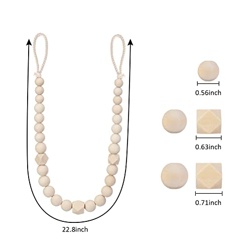 KLOGTSIND Wood Bead Curtain Tiebacks, KLOGTSIND Set of 2 Curtain Holdbacks for Thin or Thick Window Draperies, Boho Farmhouse Curtain Tiebacks with Hooks, Curtain Tie Backs for Home Office Room Decor - Image 2