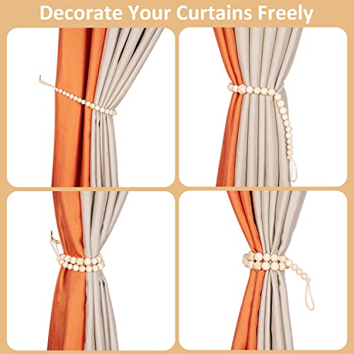 KLOGTSIND Wood Bead Curtain Tiebacks, KLOGTSIND Set of 2 Curtain Holdbacks for Thin or Thick Window Draperies, Boho Farmhouse Curtain Tiebacks with Hooks, Curtain Tie Backs for Home Office Room Decor - Image 3
