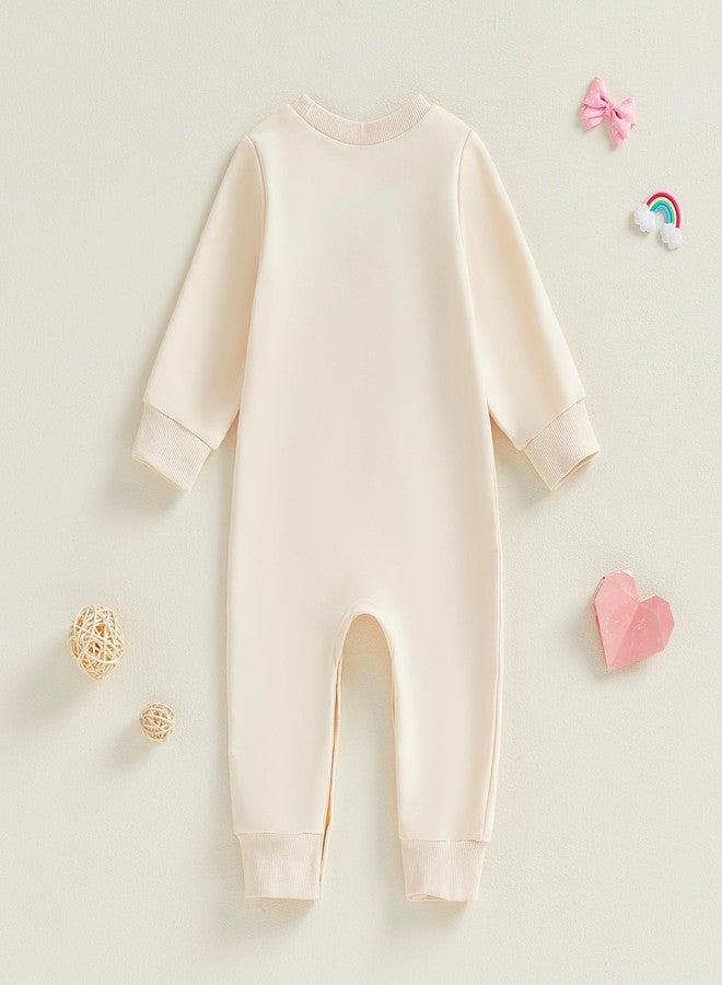 KMBANGI Newborn Baby Boy Valentines Day Romper Lover Boy Jumpsuit Long Sleeve Embroidered Bodysuit Sweatshirt Spring Clothes (Beige, 3-6 Months) - Image 4