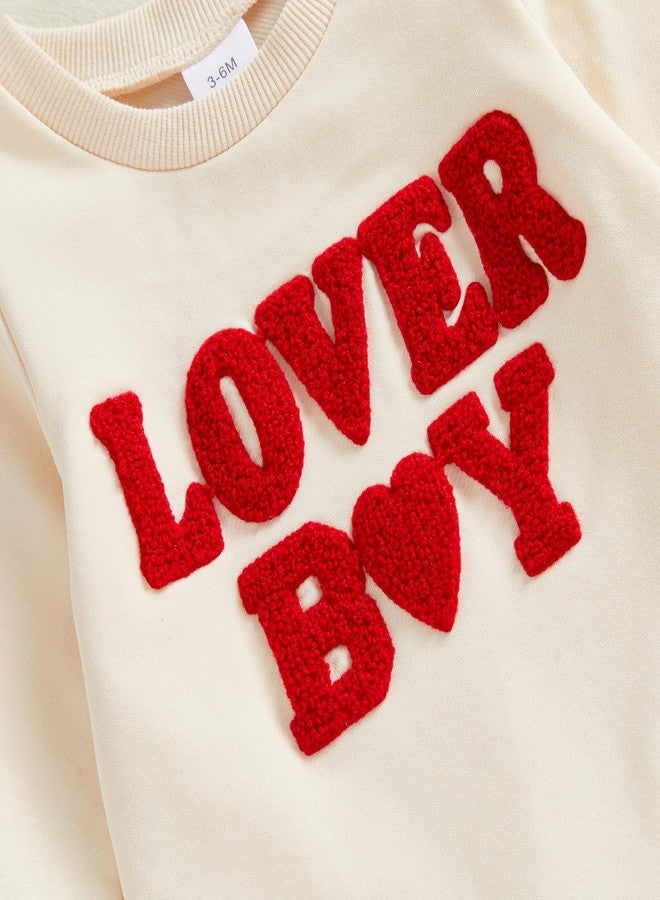 KMBANGI Newborn Baby Boy Valentines Day Romper Lover Boy Jumpsuit Long Sleeve Embroidered Bodysuit Sweatshirt Spring Clothes (Beige, 3-6 Months) - Image 5