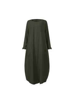 Creative Autumn National Style Retro Women's Cotton Round Neck A- Line Skirt Dress