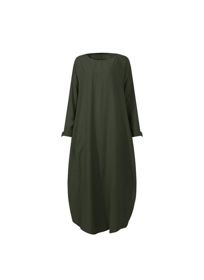 Generic - Creative Autumn National Style Retro Women's Cotton Round Neck A- Line Skirt Dress - Image 1
