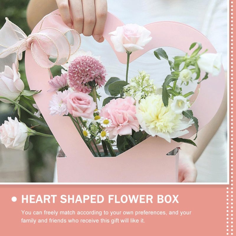 VERDANVERSE 3pcs Heart Shaped Flower Box Set with Handle, Waterproof Pink Floral Paper Boxes 30x29.5x7cm for Bouquet Wrapping and Party Favors - Image 3