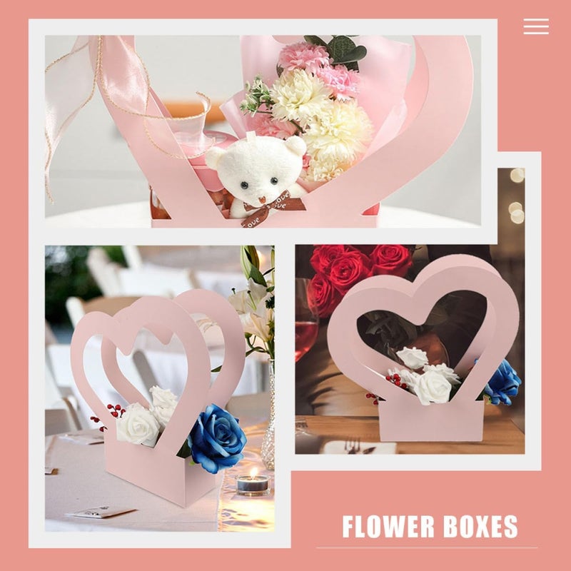 VERDANVERSE 3pcs Heart Shaped Flower Box Set with Handle, Waterproof Pink Floral Paper Boxes 30x29.5x7cm for Bouquet Wrapping and Party Favors - Image 5