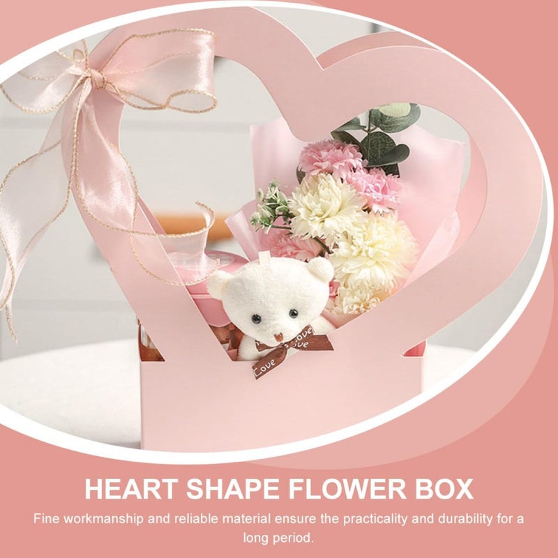 VERDANVERSE 3pcs Heart Shaped Flower Box Set with Handle, Waterproof Pink Floral Paper Boxes 30x29.5x7cm for Bouquet Wrapping and Party Favors - Image 4