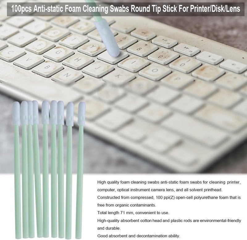 klarako Cleaning Swab,200pcs Anti-Static Foam Cleaning Swabs Round Tip Cleaning Stick for 3D Printer/Disk/Lens - Image 2