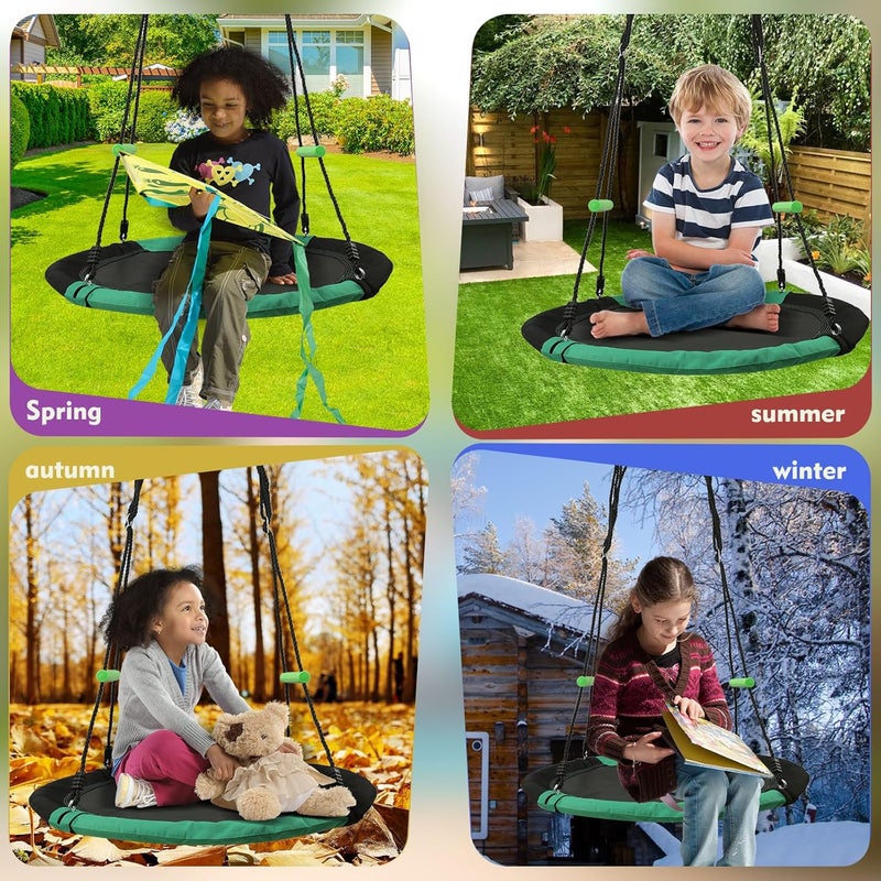 YSEJOMP Black Round Saucer Swing with Handles -Made of Sturdy Frame,PP Mat,Adjustable Multi-Strand Ropes,Safe and Durable for Yard Garden Playground Park (Black and Dark Green, 40 inches) - Image 5