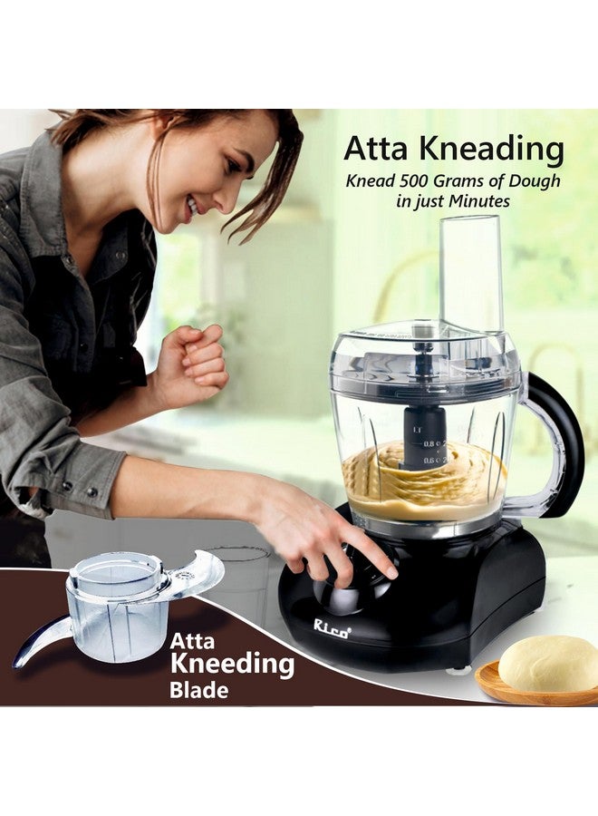 RICO ريكو 400 وات تقنية يابانية مصغرة محضر طعام صانع عجين للمطبخ | ضمان 1 سنة | عجان، مفرمة، مبشرة وعصارة | أسود - Image 2