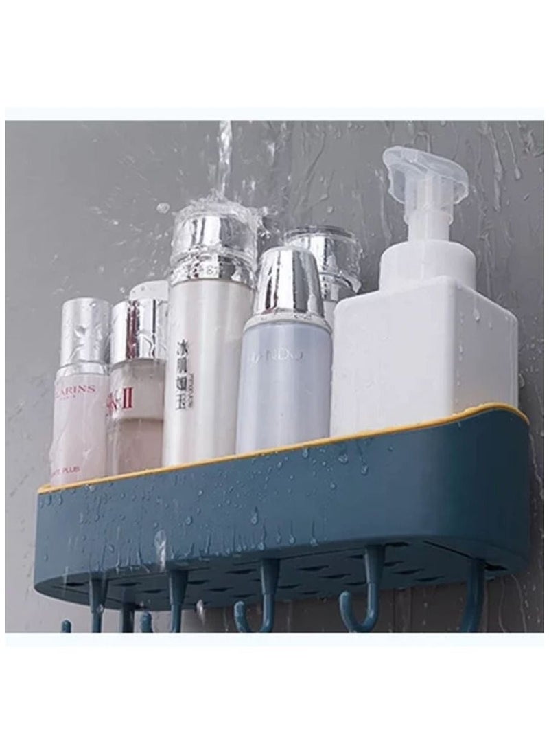 UrbanEssentia - Bathroom Shelf, Plastic Bathroom Rack, Self-Adhesive Shower Caddy, No Drilling Bathroom Organizer, Bathroom Toiletries Holder, Shower Rack with 4 Hooks and Towel Bar. - Image 1