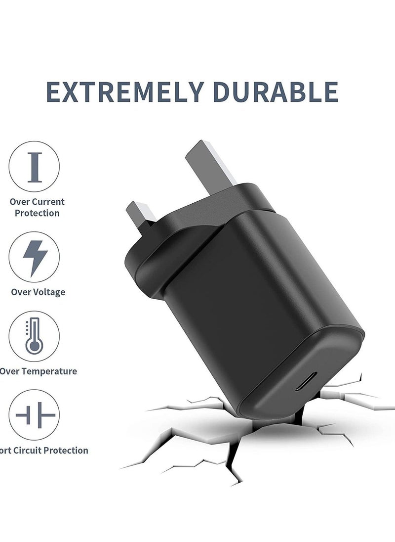 25W USB C Fast Charger Plug with 2M Cable for Samsung Galaxy S21+/S21/S20+/S20/S9/S8 Ultra Plus Flip 3/Z Fold 3 5G, UK Wall USBC Charging Power Adapter for Type C Phone Note 20/10, A53 A51