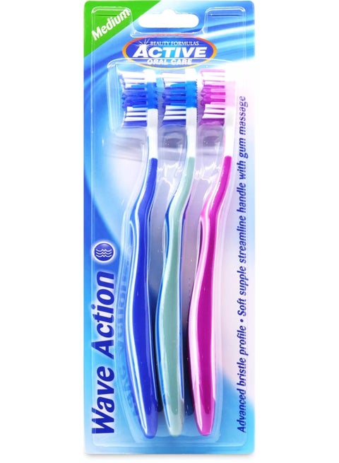 Wave Action Medium Toothbrush, 3 pcs