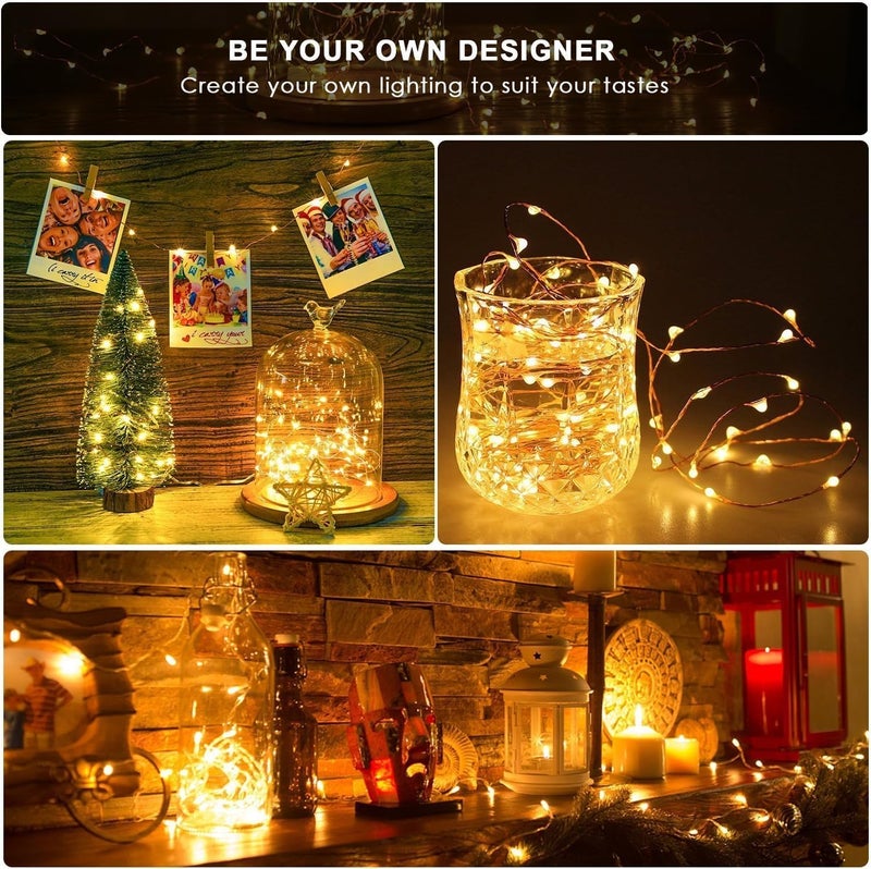 ANJAYLIA Fairy lights, 2 Pack String Battery Operated 33ft 100 LED Twinkle Lights for Wedding, Party, Christmas, Warm White - Image 4