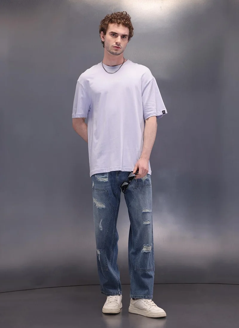 Wrogn Embroidered Oversized T-Shirt | Light Purple