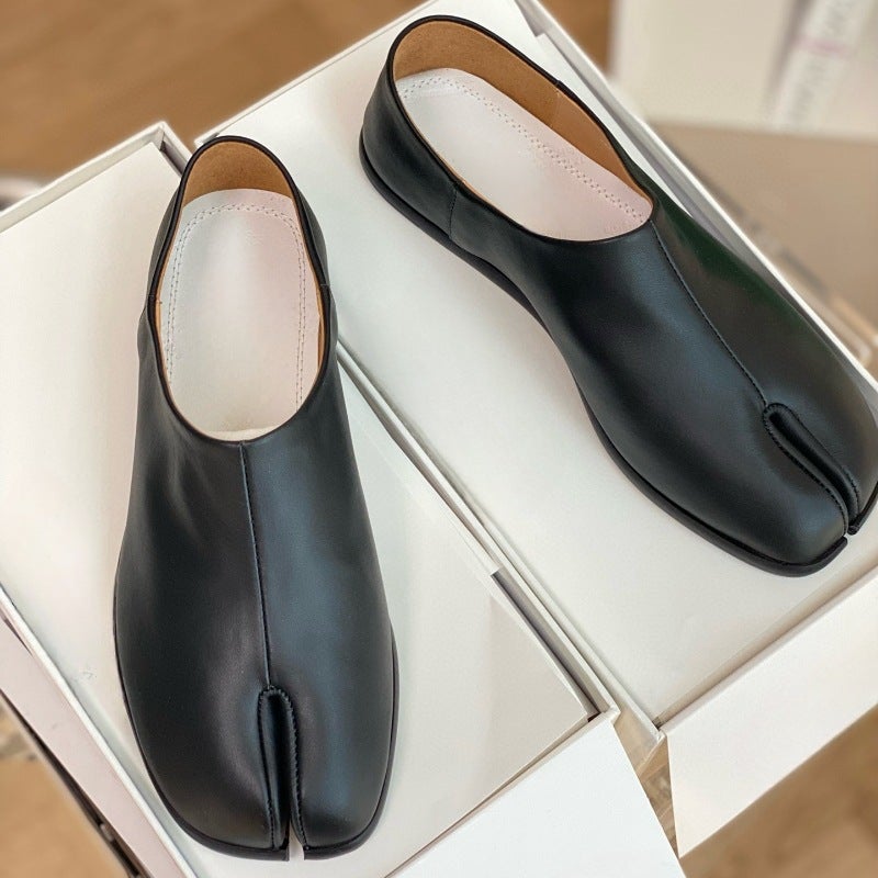 Miguam6 Maji Split-Toe Low-Heeled Shoes With Plush Shoe Covers, Fashionable And Versatile Slip-On Loafers - Image 2