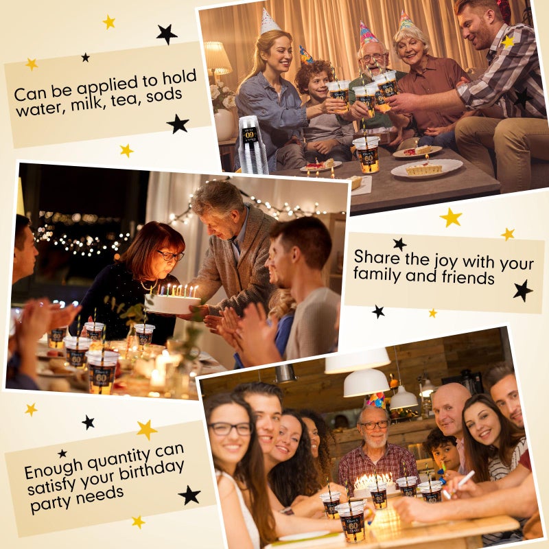 Sliner 50 Sets 60th Birthday Party Plastic Cups with Lids and Straws 16 oz Cheers to 60 Years Clear Plastic Cups Bulk Happy Birthday Disposable Drinking Cups for Birthday Wedding Anniversary Supplies - Image 3