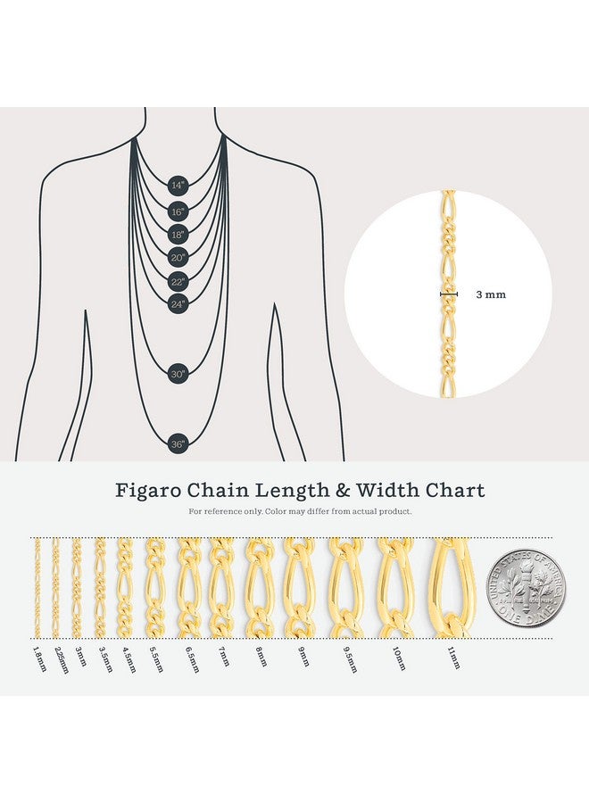 Kezef Solid 925 Sterling Silver Figaro Chain Necklace For Men And Women, 3Mm Width 18 Inch Necklace - Image 5