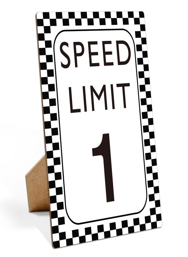 Muruseni Race Car Birthday Decor, Speed Limit 1 Sign, Fast One, Race Car Birthday Party Decorations, 8×11 Wooden Play Sign with Stand, Let's Go Racing Party Supplies for Boy Race Fans - SL1 - Image 1