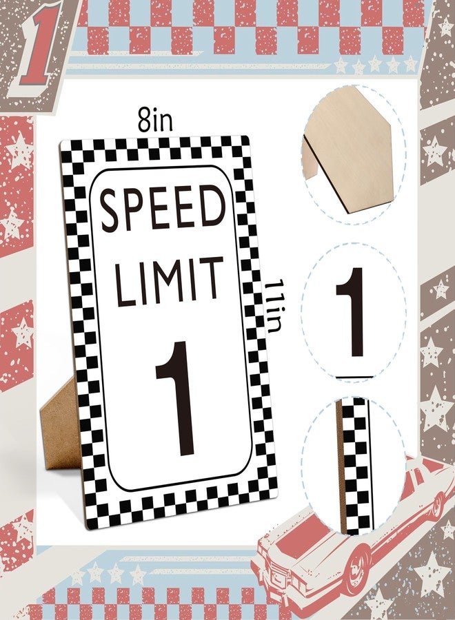 Muruseni Race Car Birthday Decor, Speed Limit 1 Sign, Fast One, Race Car Birthday Party Decorations, 8×11 Wooden Play Sign with Stand, Let's Go Racing Party Supplies for Boy Race Fans - SL1 - Image 2