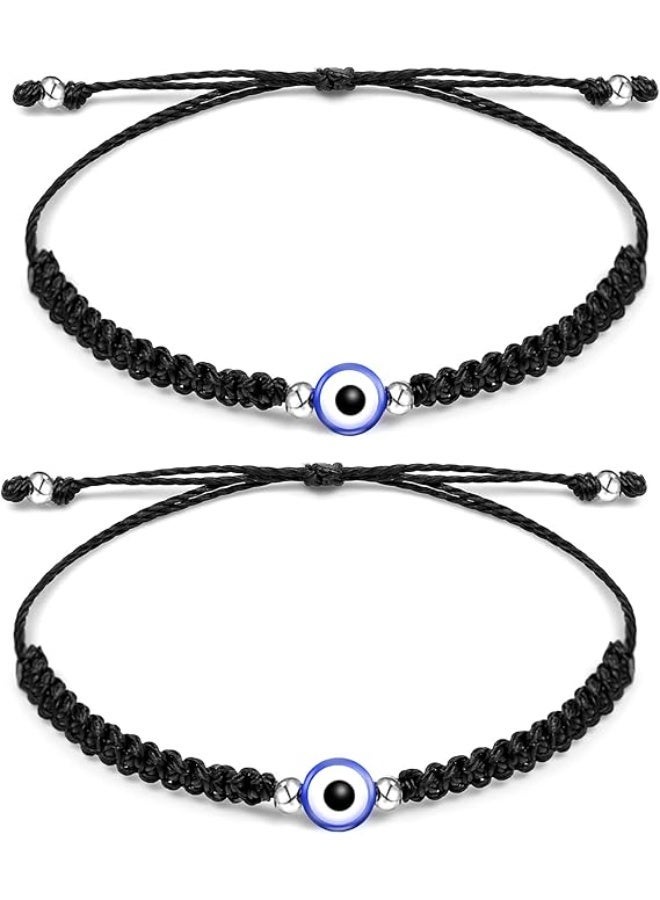 jaexest String Bracelets Handmade Black String Evil Eye Bracelet for Women Men Teen Girls Boys 2pcs - Image 1