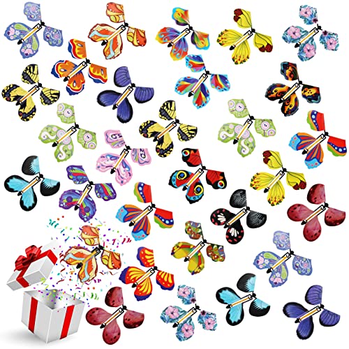 Chenkaiyang 20 Pcs Magic Flying Butterfly, Wind Up Butterfly Toy Rubber Band Powered Flying Butterflies Surprise Gift for Explosion Box Envelope Wedding Birthday Party (20 Classic Style) - Image 1