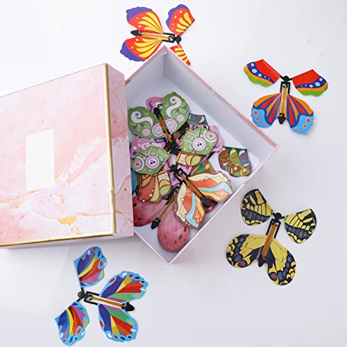 Chenkaiyang 20 Pcs Magic Flying Butterfly, Wind Up Butterfly Toy Rubber Band Powered Flying Butterflies Surprise Gift for Explosion Box Envelope Wedding Birthday Party (20 Classic Style) - Image 4