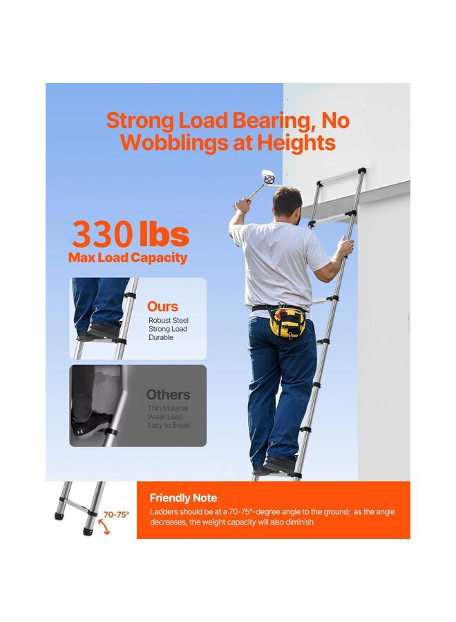 3.8m Telescoping Extension Ladder, 12.5FT Folding Stainless Steel Telescoping Foldable Multi Purpose Extendable for Indoor Outdoor, Anti-Slip Max 330 lbs Load for Home, RV, Loft - Image 4