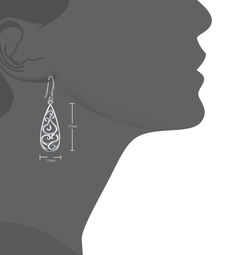 BORUO 925 Sterling Silver Earrings, BoRuo Filigree Teardrop Earrings - Image 2