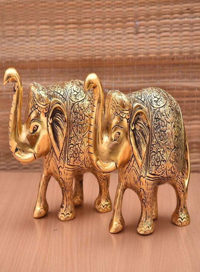 CHHARIYA CRAFTS فيل معدني من تشاريا كرافتس، زوج من قطعتين، هدية مثالية للمنزل والمكتب، قطعة ديكور مميزة لجلب الحظ السعيد (معدن، ذهبي). - Image 2