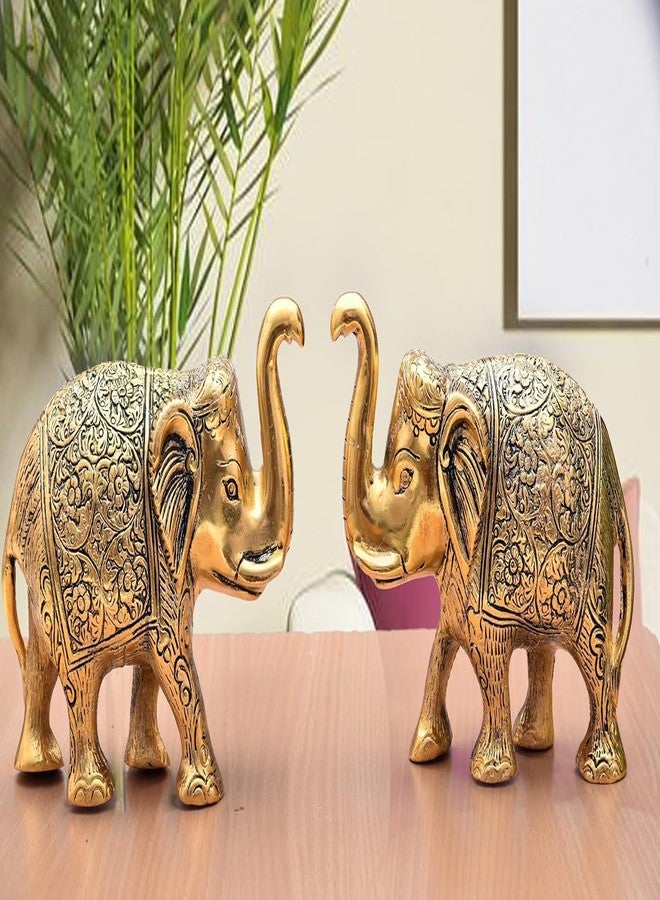 CHHARIYA CRAFTS فيل معدني من تشاريا كرافتس، زوج من قطعتين، هدية مثالية للمنزل والمكتب، قطعة ديكور مميزة لجلب الحظ السعيد (معدن، ذهبي). - Image 4