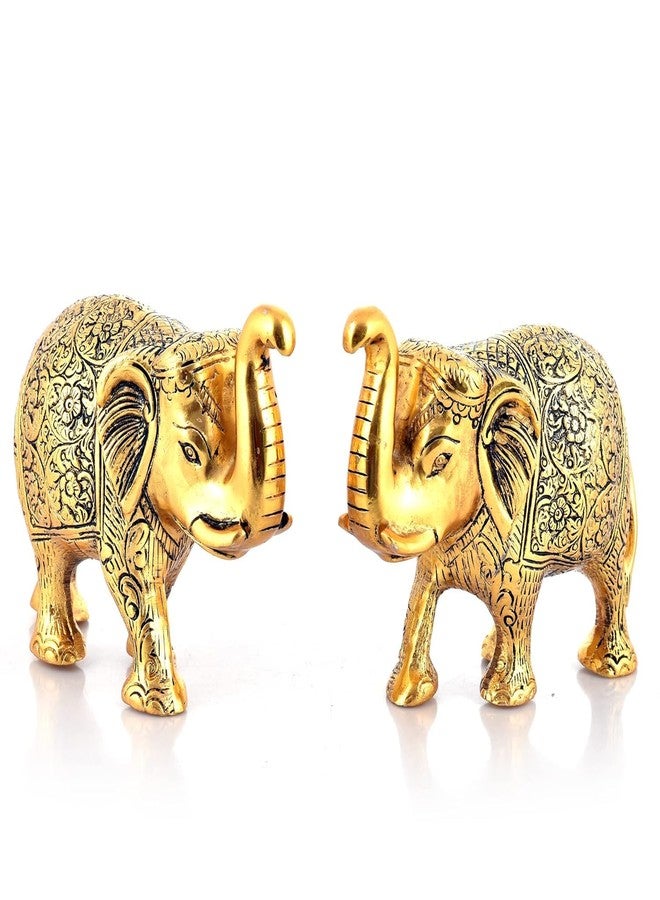 CHHARIYA CRAFTS فيل معدني من تشاريا كرافتس، زوج من قطعتين، هدية مثالية للمنزل والمكتب، قطعة ديكور مميزة لجلب الحظ السعيد (معدن، ذهبي). - Image 3