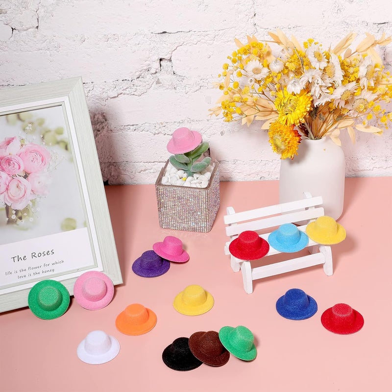 Civaner 16 Pieces Mini Hats for Crafts  12 Colors Doll Miniature Formal Small Fabric Ornaments Hat for Christmas DIY Party Accessory Decoration 16 x 05 Inch - Image 5