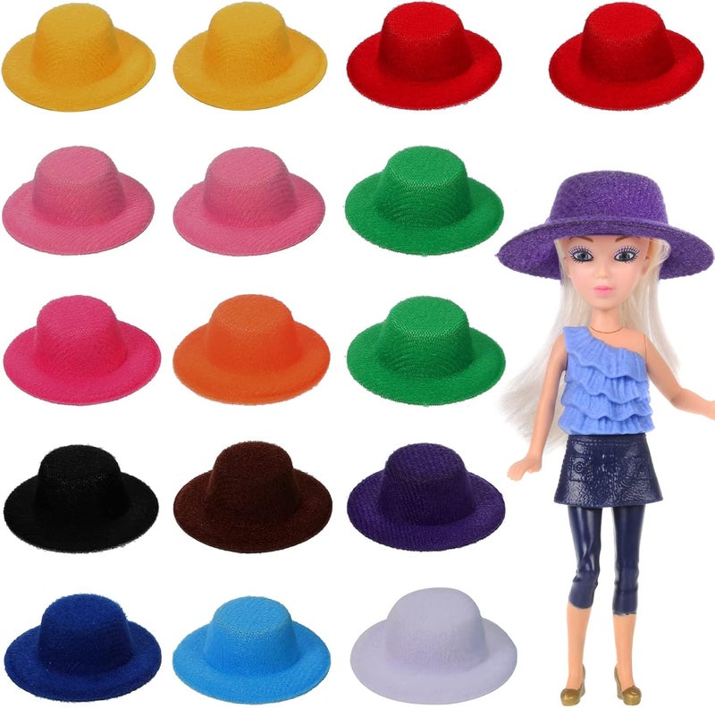 Civaner 16 Pieces Mini Hats for Crafts  12 Colors Doll Miniature Formal Small Fabric Ornaments Hat for Christmas DIY Party Accessory Decoration 16 x 05 Inch - Image 1