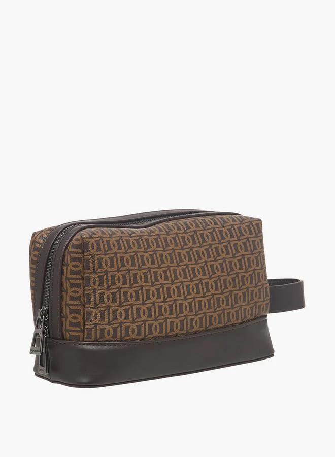 DUCHINI Monogram Print Pouch with Wrist Handle and Zip Closure